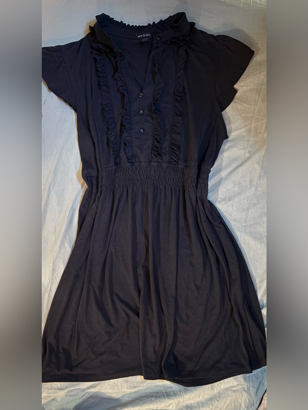 Sam & Max Black Ruffle-Front Smocked Waist Mini Dress